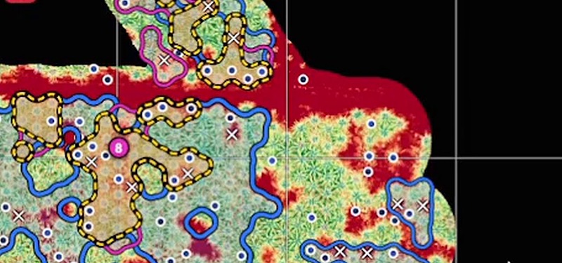 Mapa de vigor palma por palma con escala de bajo a alto